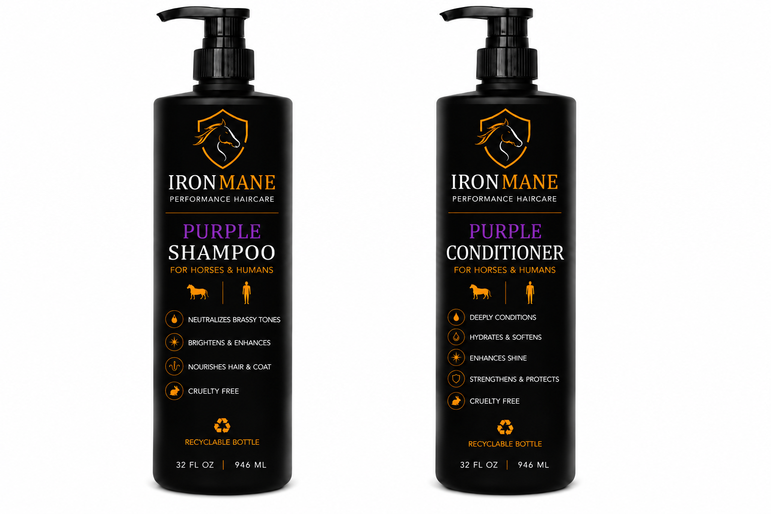 IronMane Purple Shampoo and Conditioner bottles
